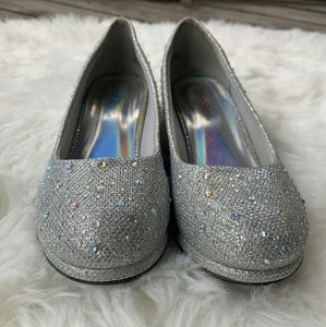 Grey rhinestone heels